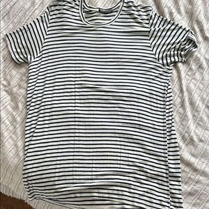 Brandy Melville Navy and Cream Striped T Shirt Dress